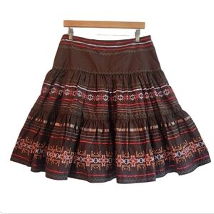 Bernardo Chocolate Brown Pleated Embroidered‎ Skirt Size 10